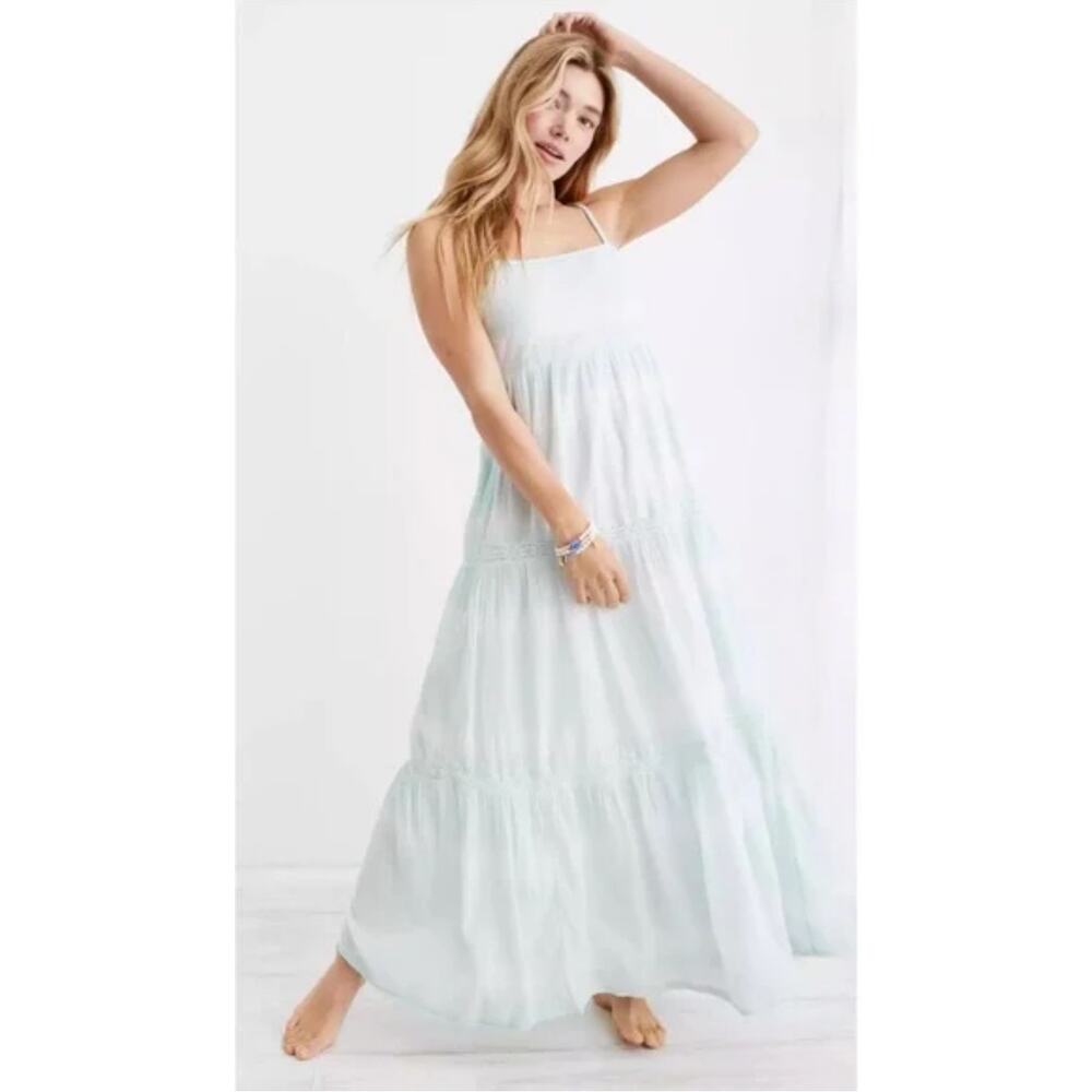NWT Aerie Pool To Party Maxi Tie Dye Tiered Dress Size XS Blue